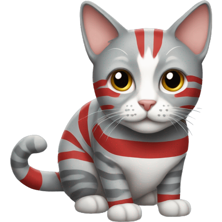 gray cat with red and white stripes  emoji