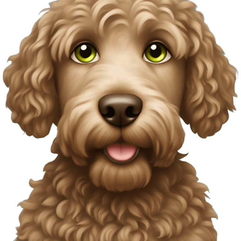 Brown haired girl with green eyes and labradoodle  emoji