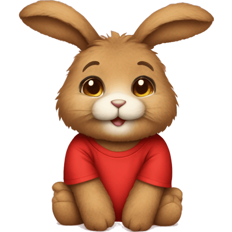 Cute feminine Fluffy brown rabbit teddy wearing red tshirt  emoji