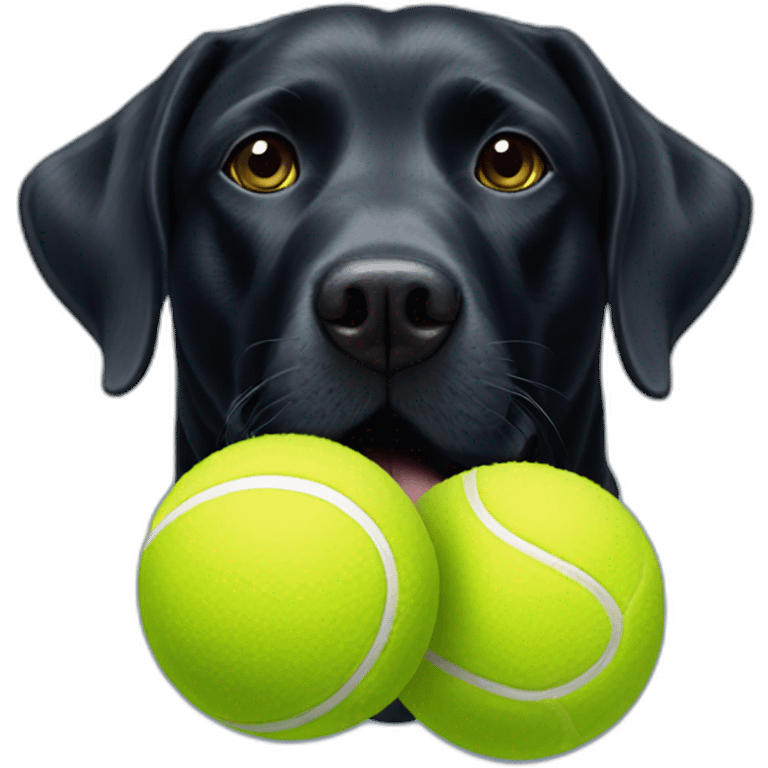 Black Labrador retriever stuffed with three tennis balls in his mouth emoji