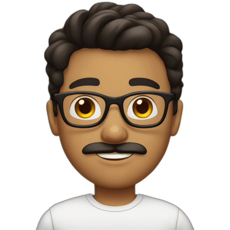 Boy with blsck hair glasses little dark brown mustache and shaved dark brownbeard emoji