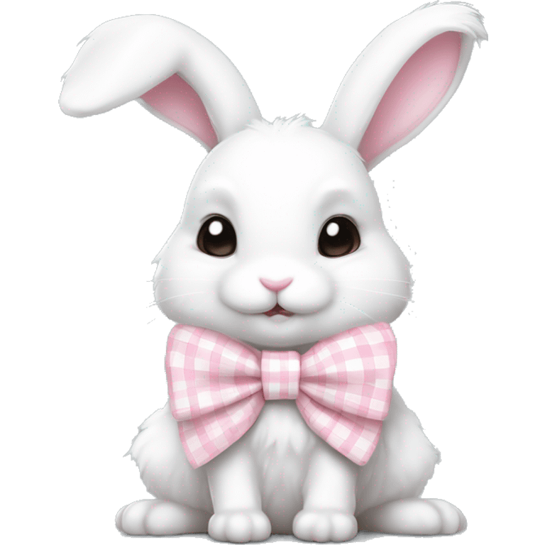 Adorable fluffy white rabbit with pastel pink gingham bow emoji