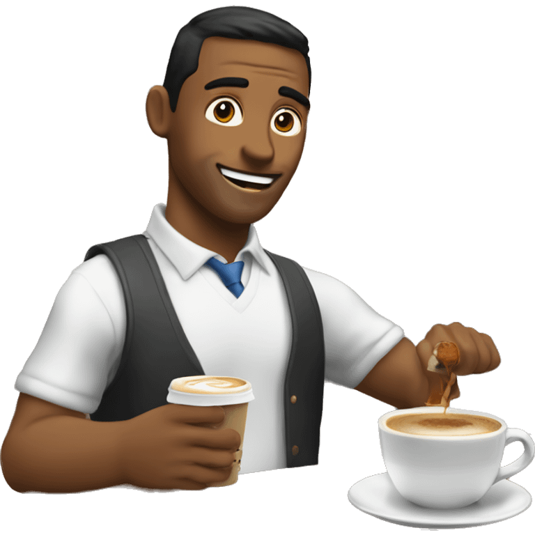 Un chico con una sábana en los hombros tomando café emoji