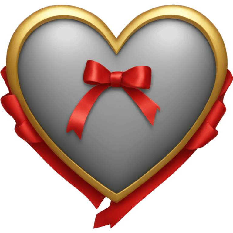 Grey heart with red ribbon that has gold details emoji