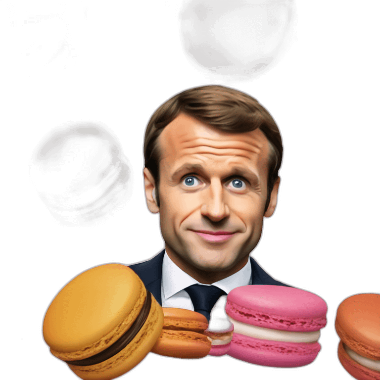 Emmanuel Macron mange un macarons emoji