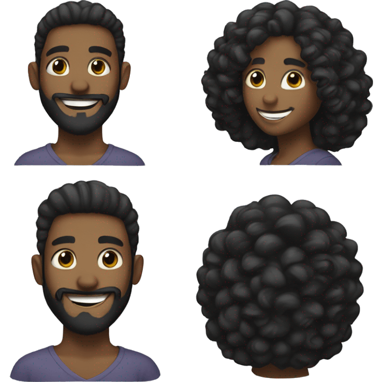 Black Guy with black beard and black long and curly hair attached smiling  emoji