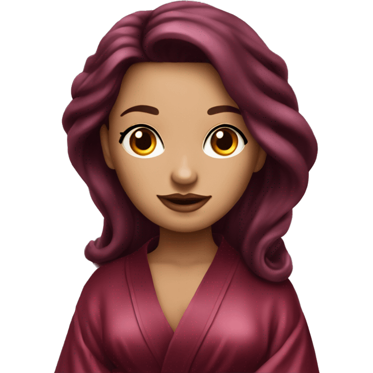 Beautiful tattooed burgundy long haired woman in silk robe emoji