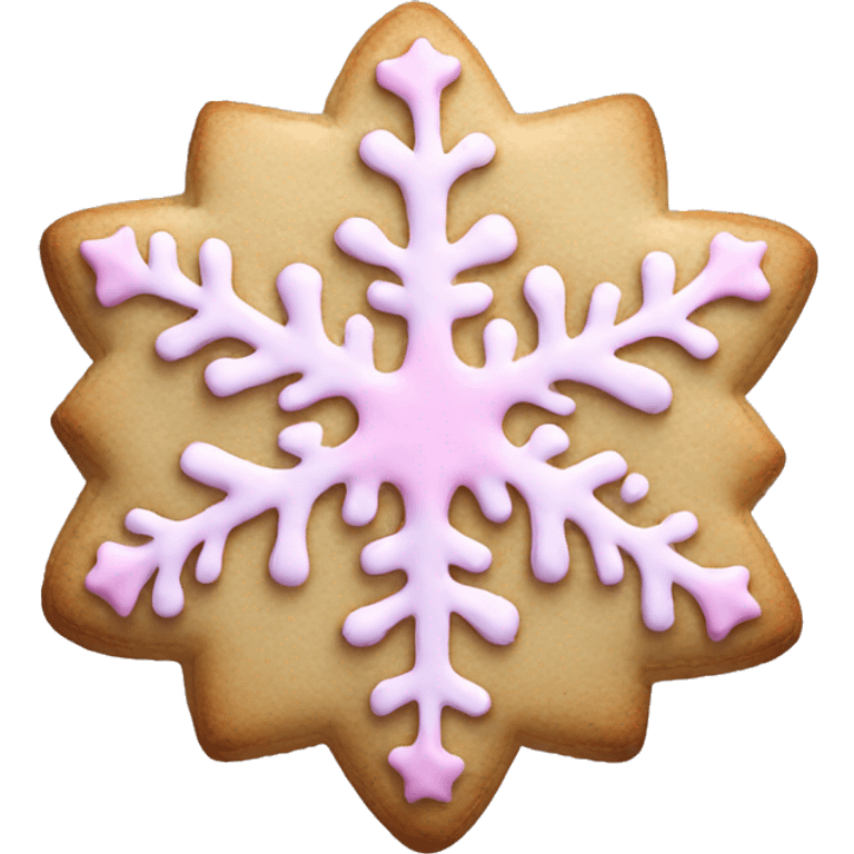 Christmas cookie that looks like a snowflake and has pink frosting emoji