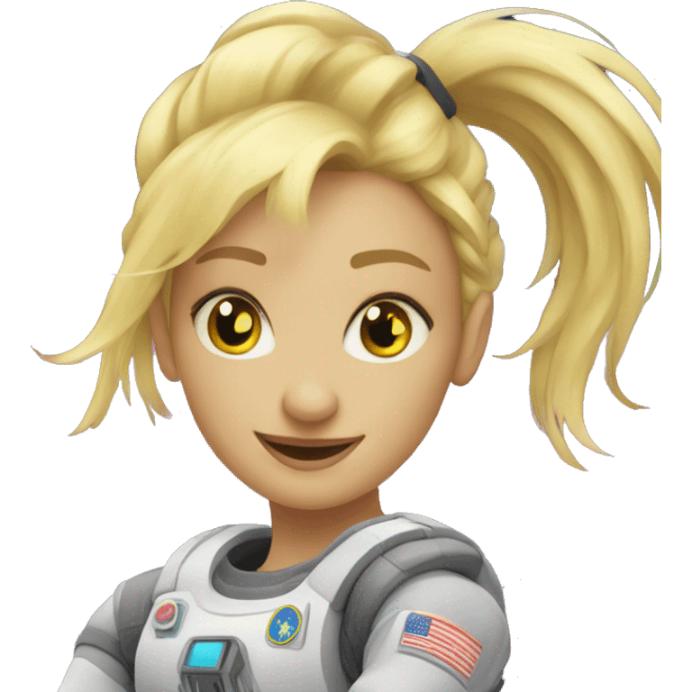 Blonde ponytail girl flys in outer space  emoji