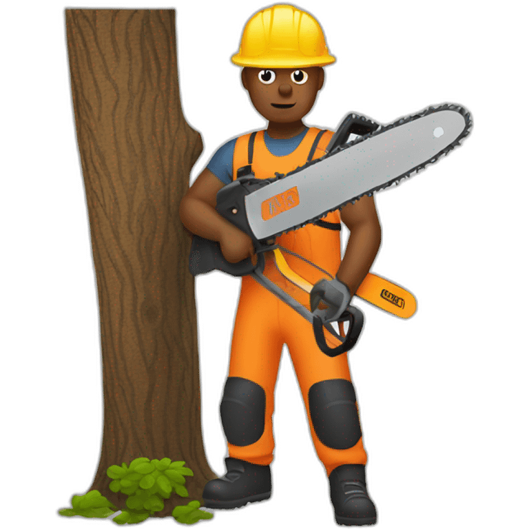 Man with chainsaw on a tree emoji