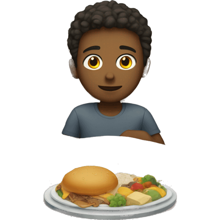 A boy in a bed with a meal emoji