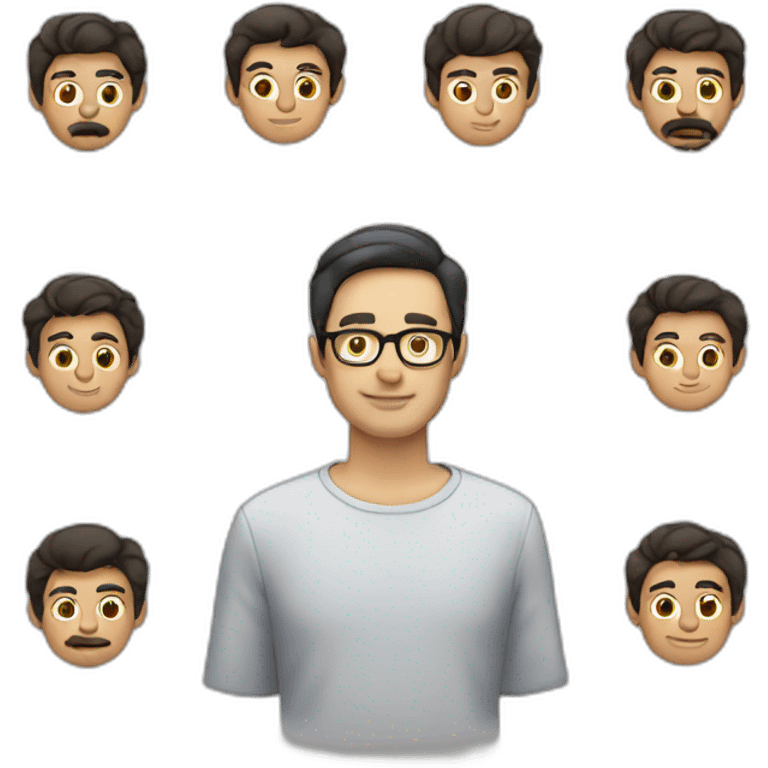 White male and dark hair, no beard glasses shirt teaching emoji