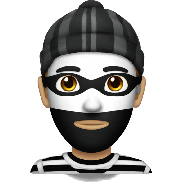 thief with black mask, white skin and a black and white striped shirt emoji