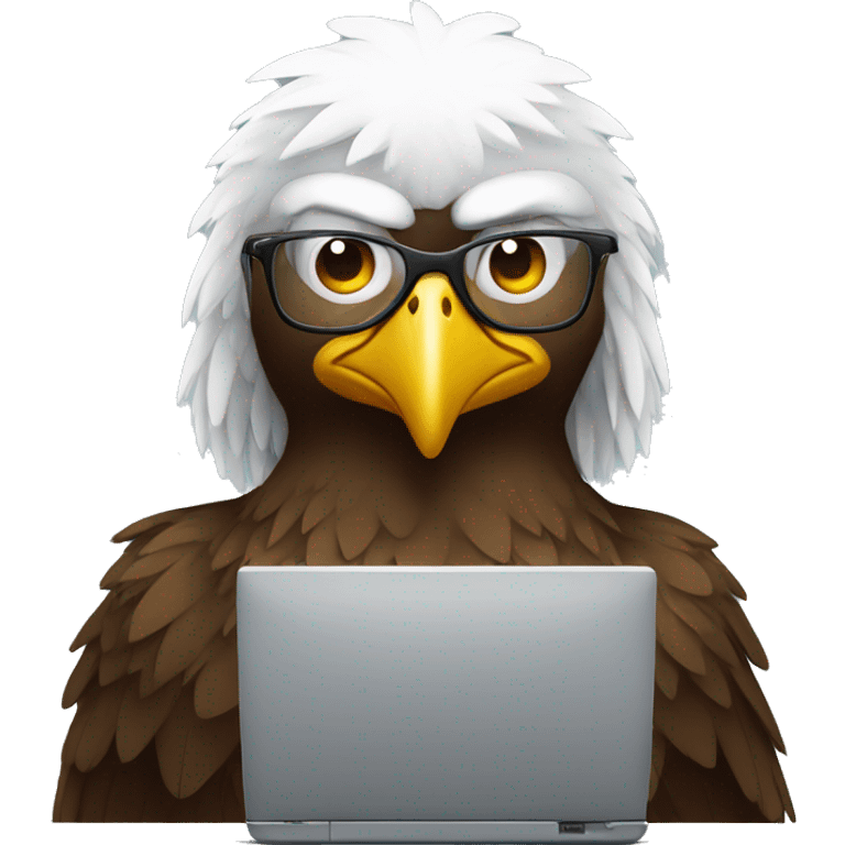 serious eagle with glasses working on computer emoji