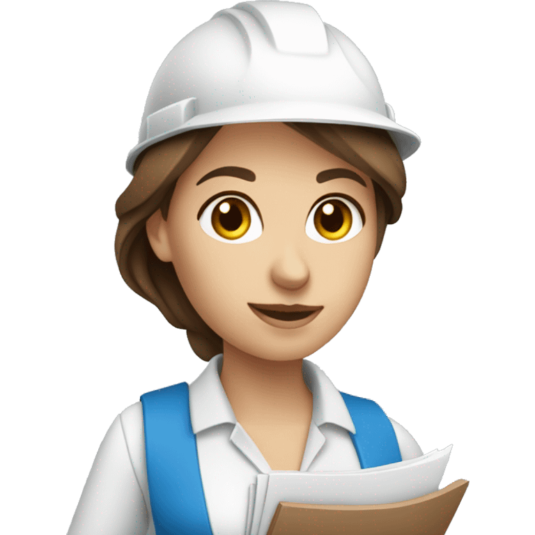 woman profession architect holding blueprints. She has blue eyes and brown hair emoji