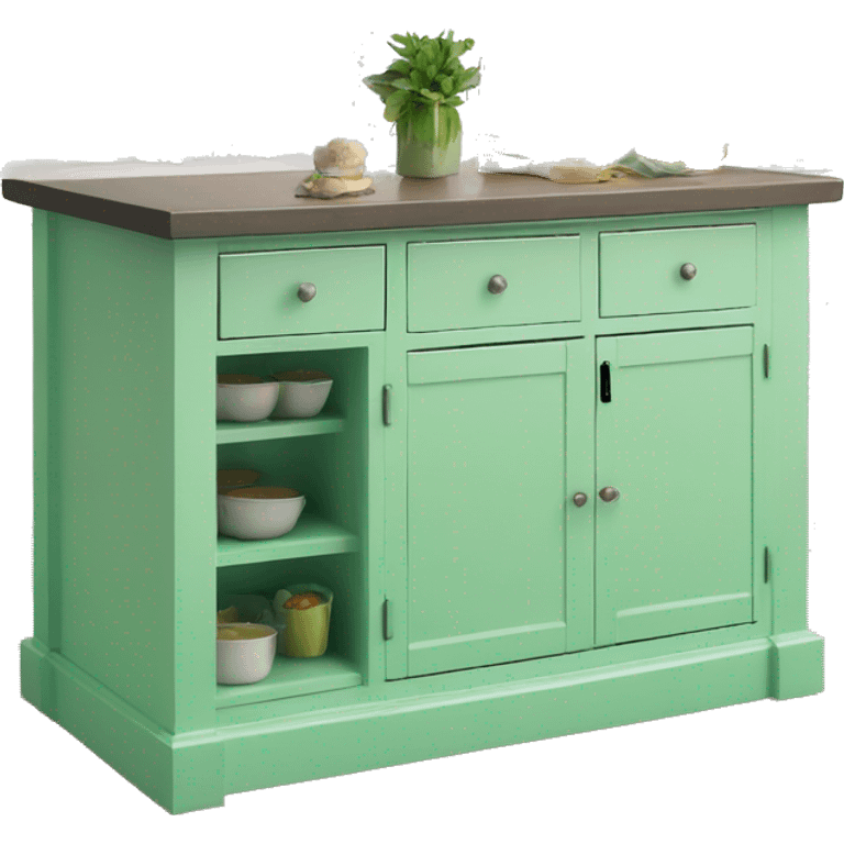 Realistic front facing mint green kitchen counter island bar. emoji