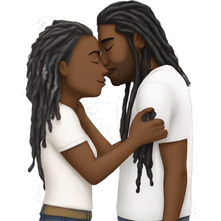 Girl with white shirt kissing now skin guy with dreads emoji