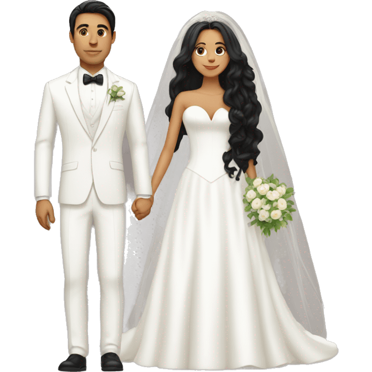 Thick bride with long hair and tan groom with white suit and black hair emoji