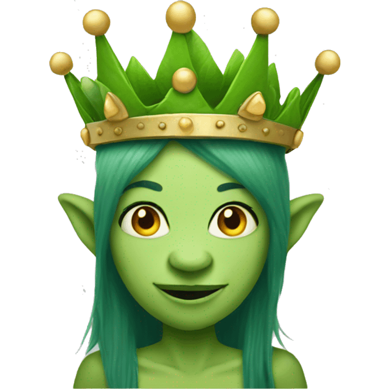 female green troll wearing a crown on head emoji