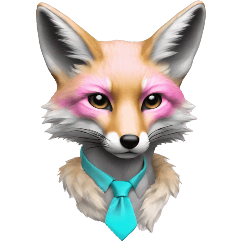 Faded Tie dye beige gray fox in pink cyan gray black gold jewellery emoji