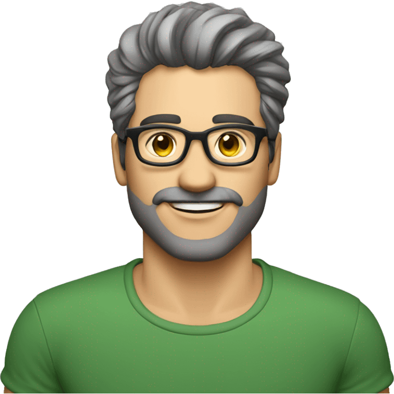 Persona, hombre, 35 años, lentes, cabello corto color gris, ojos verdes,  emoji