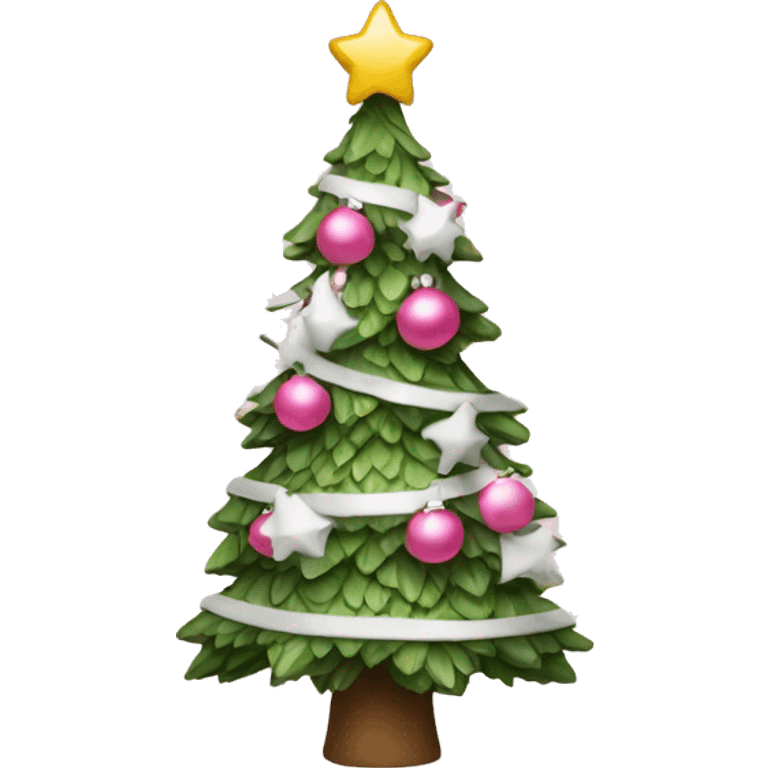 A Christmas tree with pink and white decorations emoji