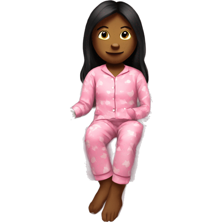 Girl in bed playing roblox on her iPad and wearing a pink Pyjama  emoji