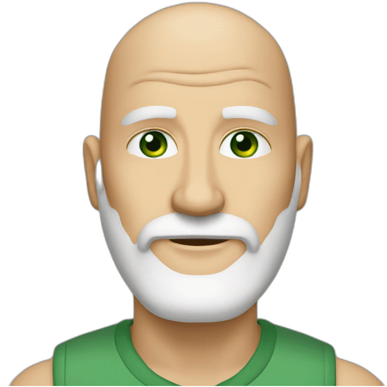 almost bald mature man, white beard and green eyes eyes emoji