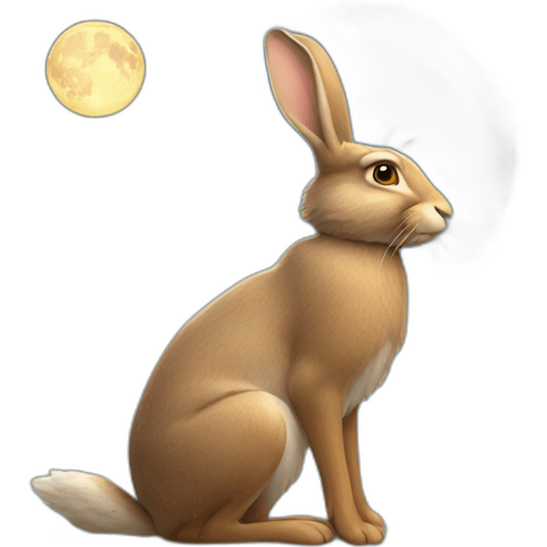 Hare looking at the  moon gazing emoji