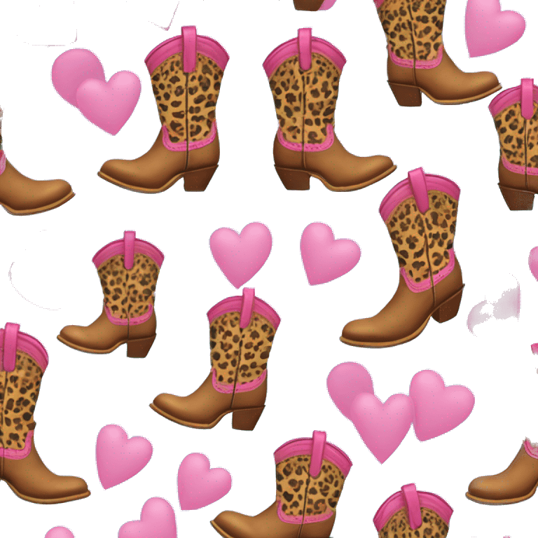 Realistic pair of isolated leather cowgirl boots with pink leopard print hearts on them. emoji