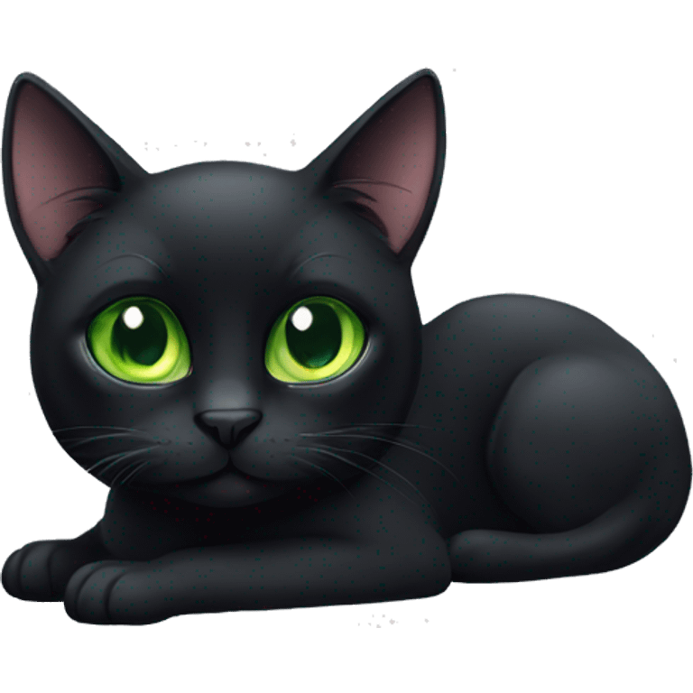 A skinny and short-haired magical black cat with green eyes emoji