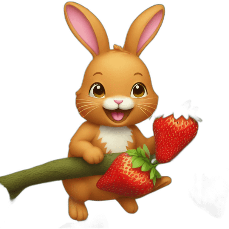 A little ginger bunny eating a strawberry off a tree emoji