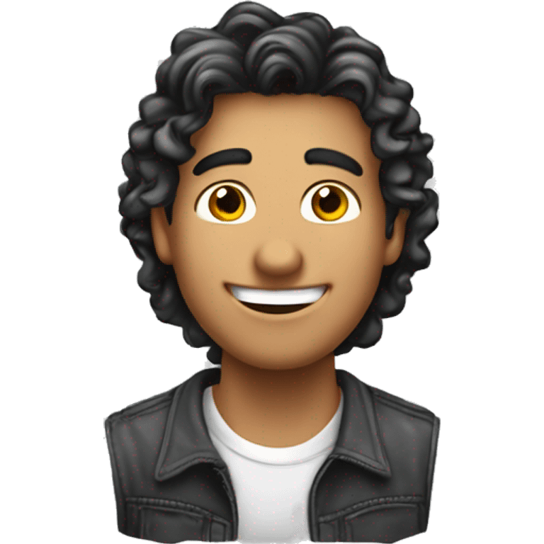 Emoji de un hombre joven, cabello ondulado, sonrisa amigable, blanco emoji