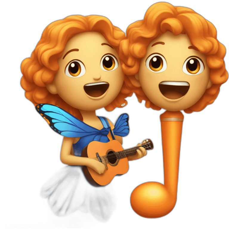 Cartoon Blue and orange singing with butterfly and in the mike emoji