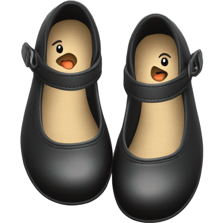 Pair of Black Mary Jane’s flat schoolgirl shoes black insides emoji