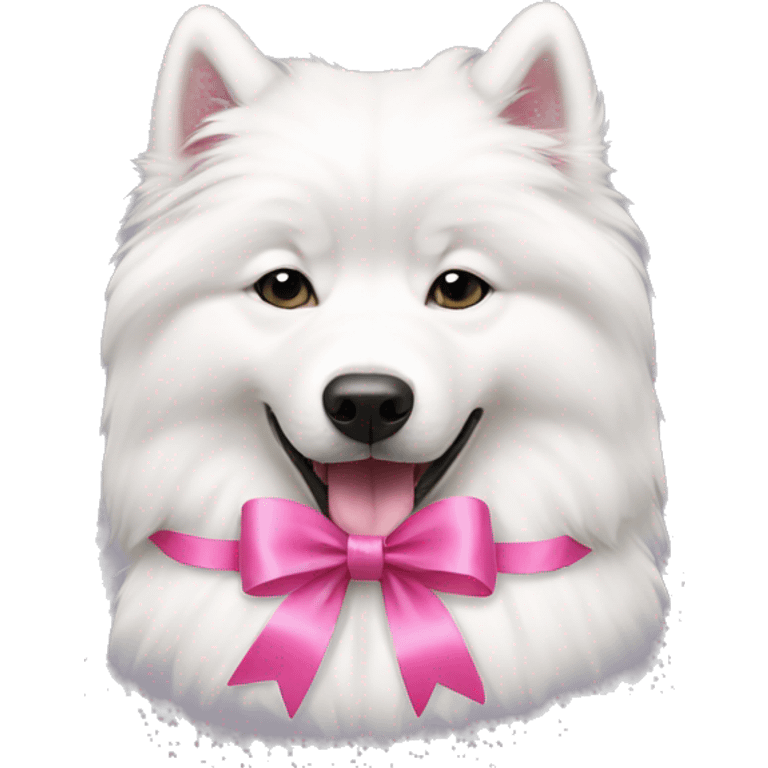 Samoyed with two pink ribbon in her ear  emoji