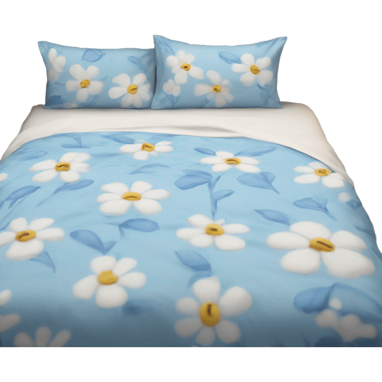 Cosy bed with blue smal flower bed sheets emoji