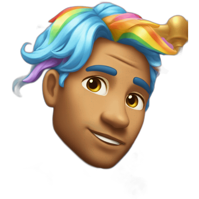 posh-muscle-boy-with-pearl-necklace-and-rainbow-unicorn-hair-in-golden-bathtub emoji