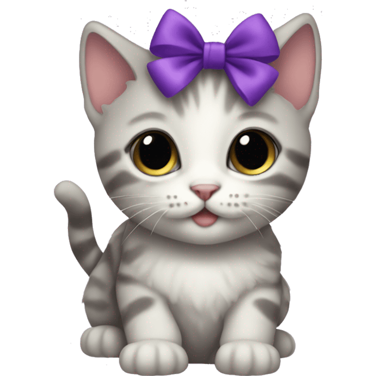 A kitten with a purple bow on emoji