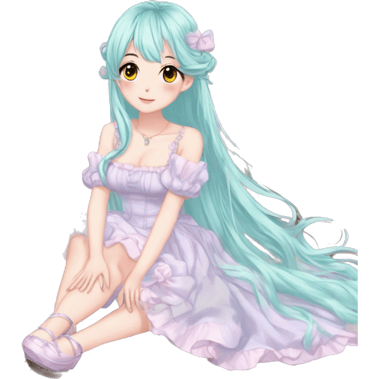 gorgeous pretty attractive anime lady beautiful hair with gorgeous dress fairycore cottagecore pastelcore detailed high quality trending VOGUE aesthetic head and busy emoji