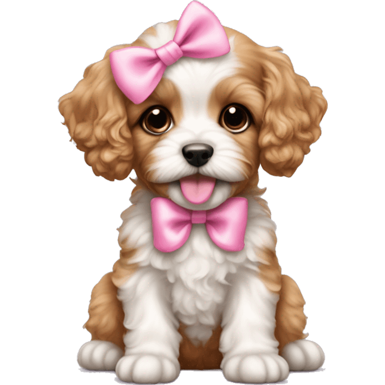 adorable cavapoo puppy with pink bow emoji