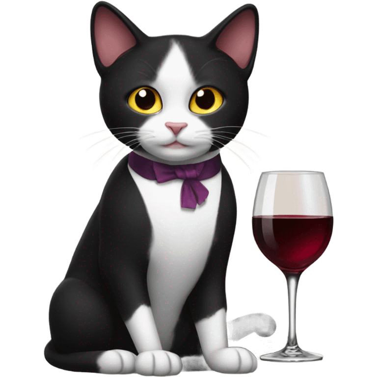 Tuxedo cat with wine emoji