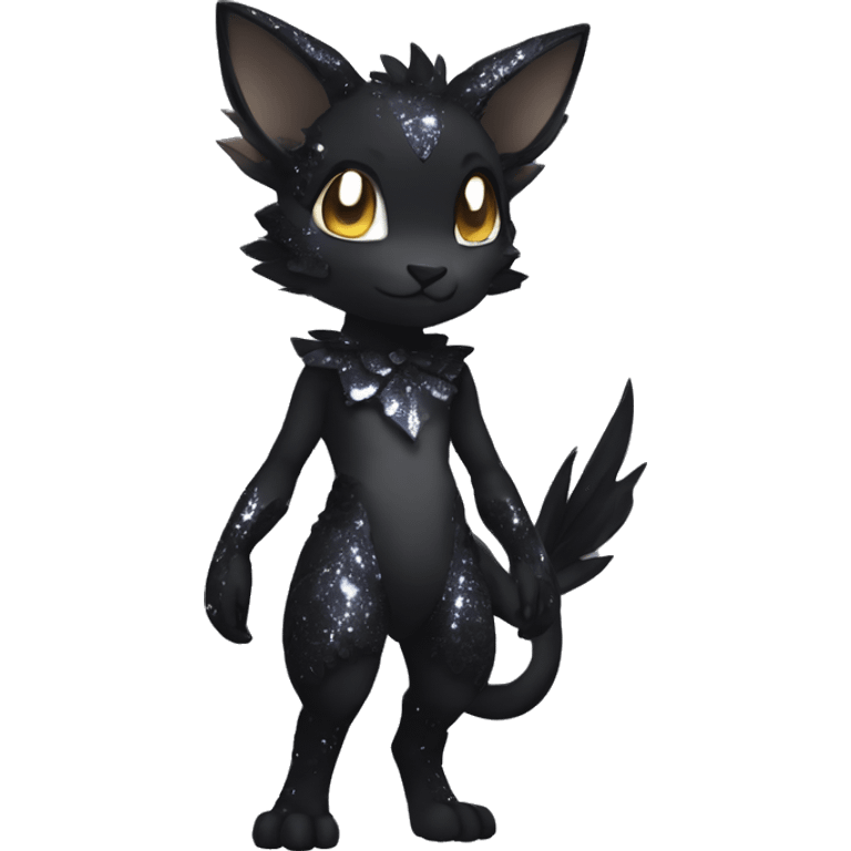 a anthro chibi-style black sparkle-Fakémon-hybrid full body emoji