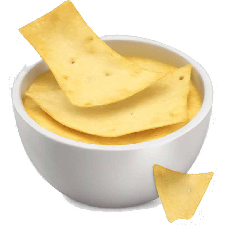 Tortilla chip dipping in a bowl of queso blanco emoji