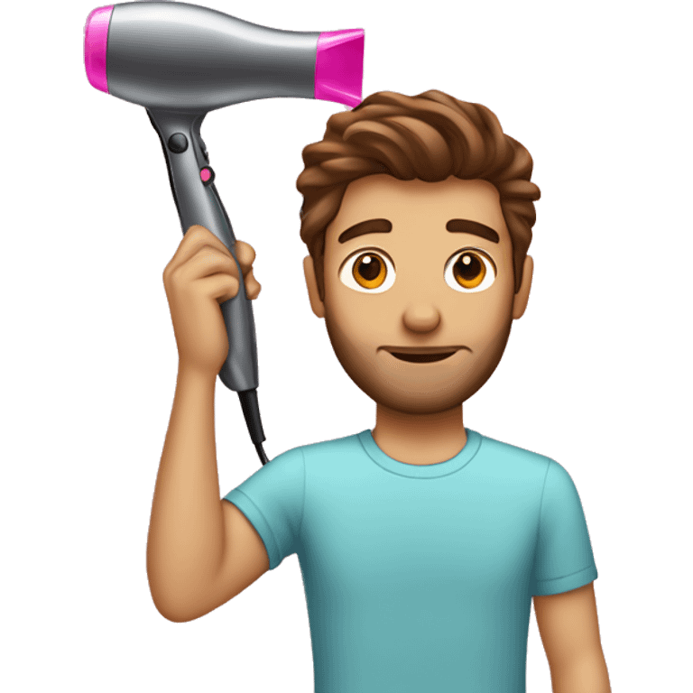 Man with brown hair using a pink hairdryer  emoji