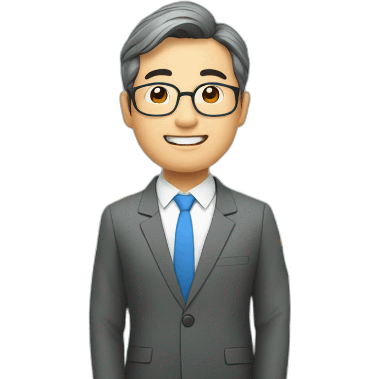 Middle-aged Asian male investment manager，background with Stock market trend chart emoji