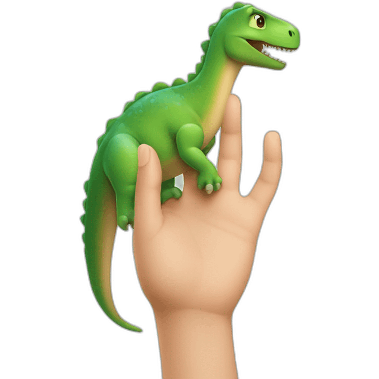 A hand stealing a cute dinosaour emoji