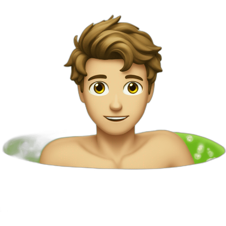 Posh-muscle-boy-brown-hair-green-eyes-pearl-necklace-in-golden-bathtub emoji