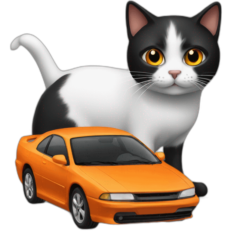 black cat and white orange car together emoji