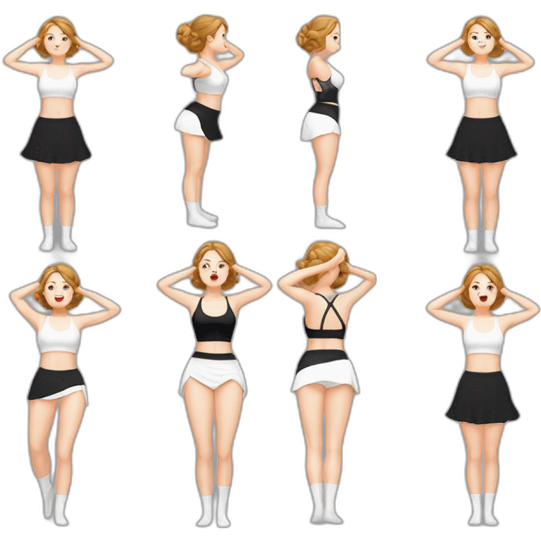 full-body-caucasian-curvy-beauty-doing-asana-bow-short-black-skirt-back-and-front-views-strong-wind-knickers-long-white-socks emoji